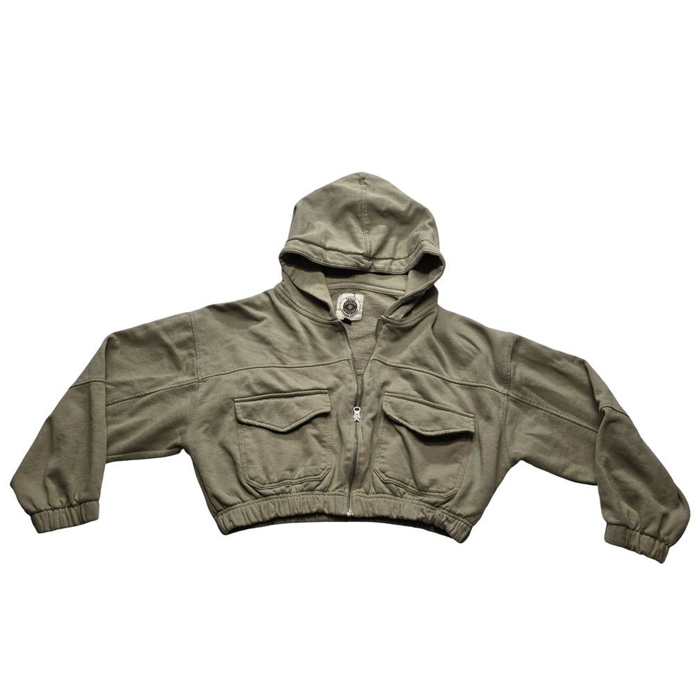 Ashley Vintage Charm Cropped‎ Utility Hoodie Jacket Olive Women XL
